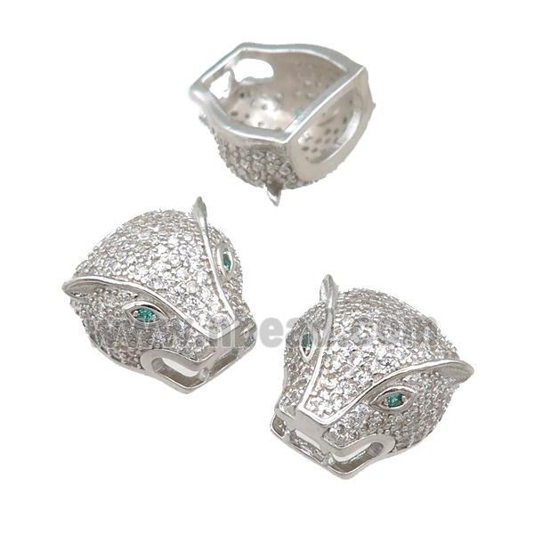 copper leopardhead beads pave zircon, platinum plated