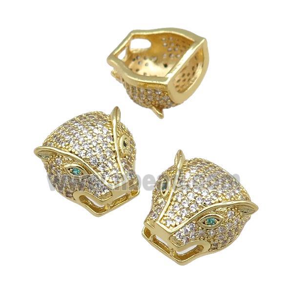 copper leopardhead beads pave zircon, gold plated