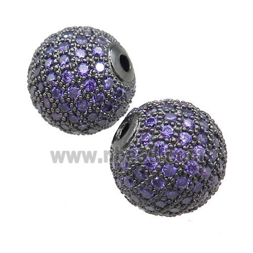round copper beads paved purple zircon, black plated