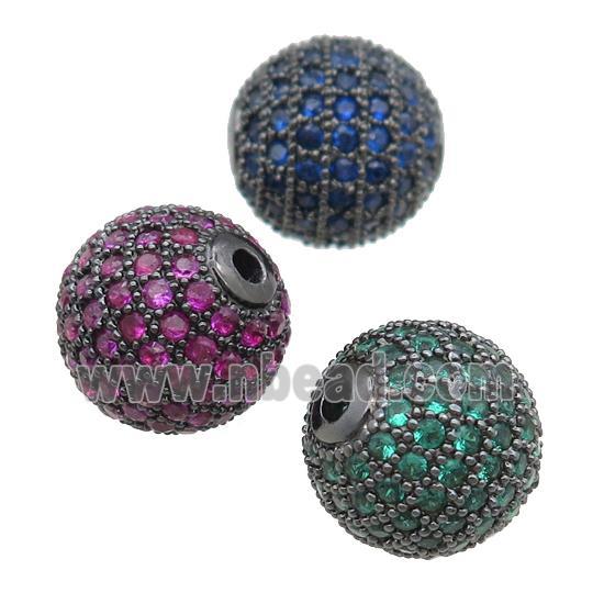 round copper beads paved zircon, black plated, mixed