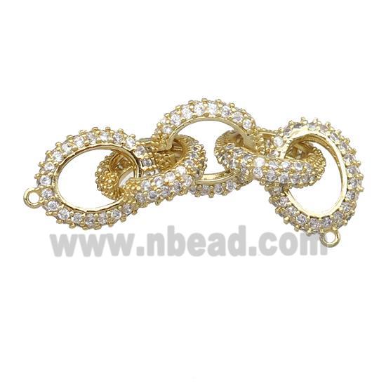 copper linker connector pave zircon, oval, gold plated
