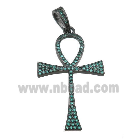 Copper Ankh Cross Pendant Pave Zircon Black Plated