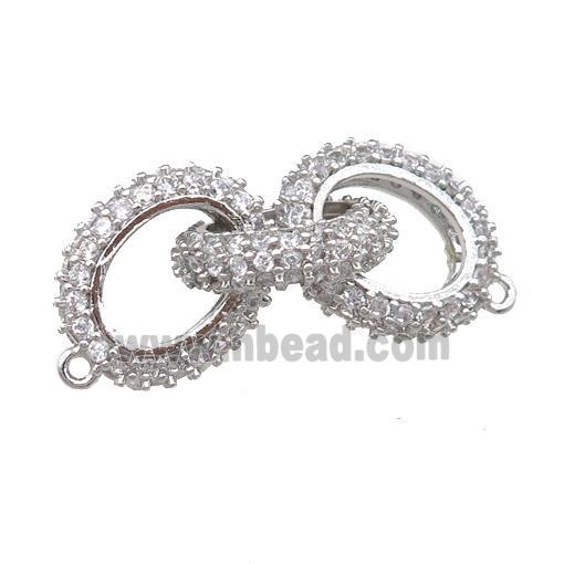 copper linker connector pave zircon, platinum plated
