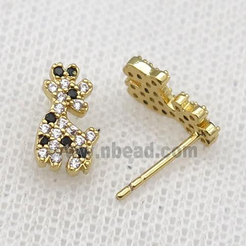 copper dog Stud Earring paved zircon, gold plated