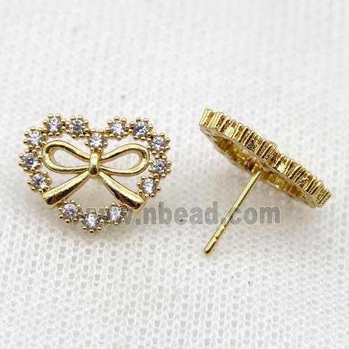 copper Knot Stud Earring pave zircon, gold plated