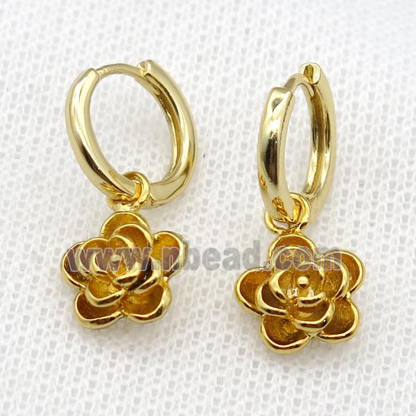 copper Flower Hoop Earrings, gold plated