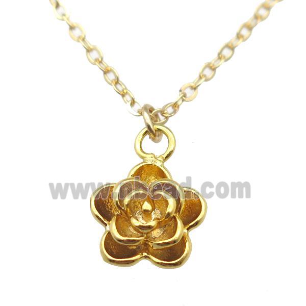 copper Flower Necklace, gold plated