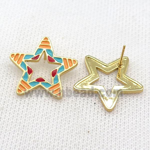 copper Star Stud Earring with Enameled, gold plated