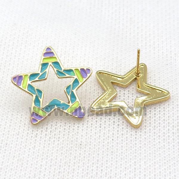 copper Star Stud Earring with Enameled, gold plated