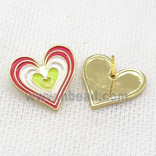 copper Heart Stud Earring with Enameled, gold plated