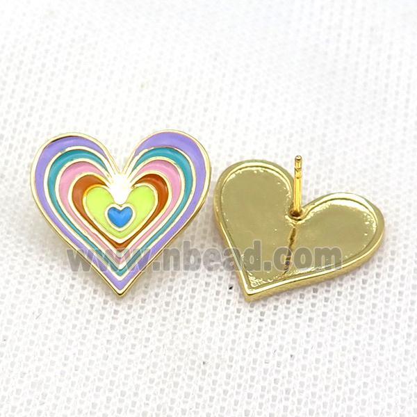 copper Heart Stud Earring with Enameled, gold plated