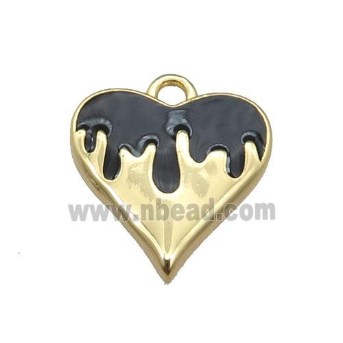 Copper Heart Pendant with Black Enameled, Gold Plated