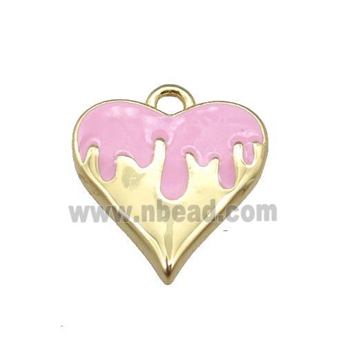 Copper Heart Pendant with Pink Enameled, Gold Plated