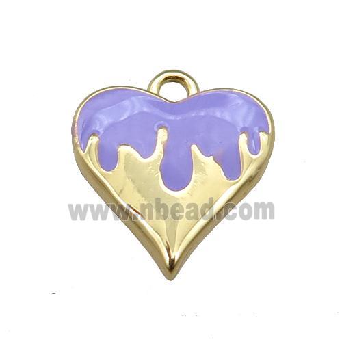 Copper Heart Pendant with Purple Enameled, Gold Plated