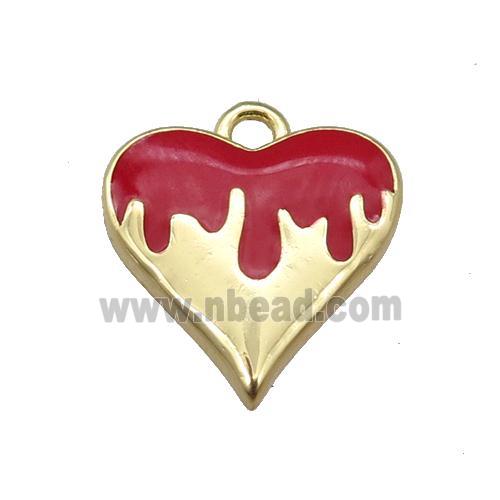 Copper Heart Pendant with Red Enameled, Gold Plated