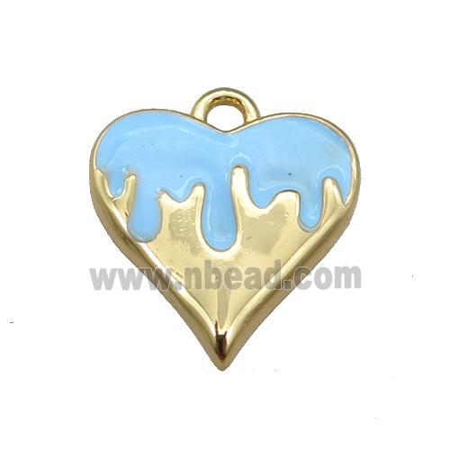 Copper Heart Pendant with Blue Enameled, Gold Plated