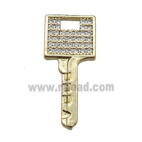 Copper Key Pendant Pave Zircon, Gold Plated