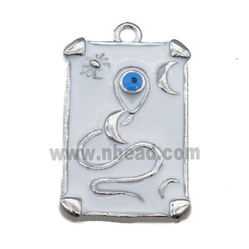 Copper Tarot Card Pendant with white Enamel, Platinum Plated