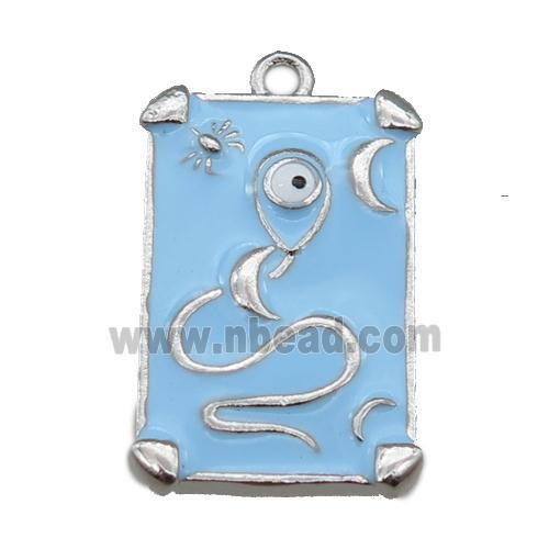 Copper Tarot Card Pendant with blue Enamel, Platinum Plated