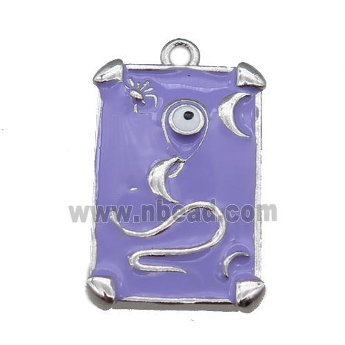 Copper Tarot Card Pendant with lavender Enamel, Platinum Plated