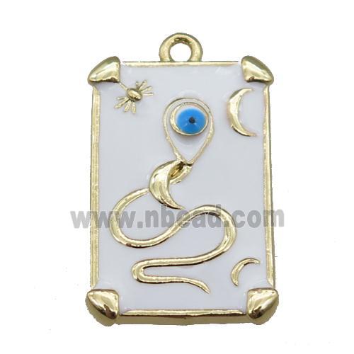 Copper Tarot Card Pendant with white Enamel, Gold Plated