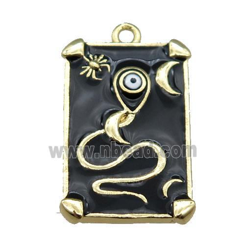 Copper Tarot Card Pendant with Black Enamel, Gold Plated