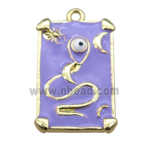 Copper Tarot Card Pendant with purple Enamel, Gold Plated