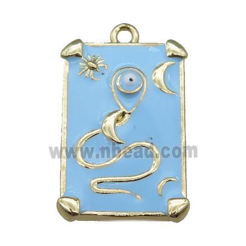 Copper Tarot Card Pendant with blue Enamel, Gold Plated