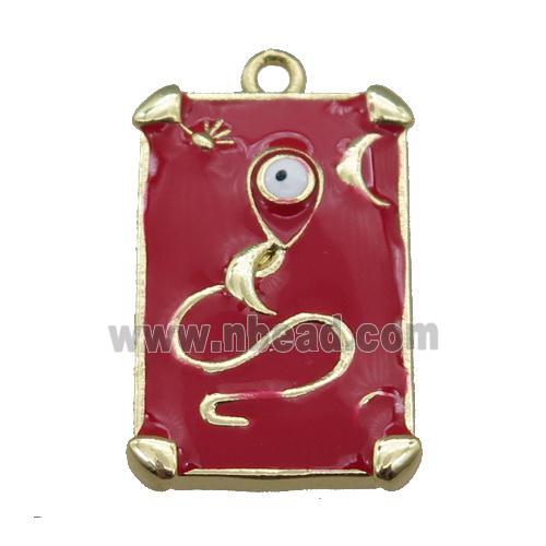 Copper Tarot Card Pendant with red Enamel, Gold Plated