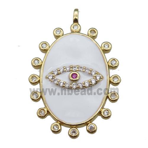 copper oval Eye pendant pave zircon with white enamel, gold plated