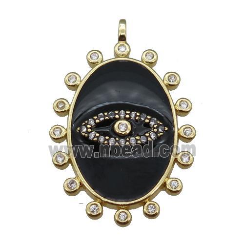 copper oval Eye pendant pave zircon with black enamel, gold plated