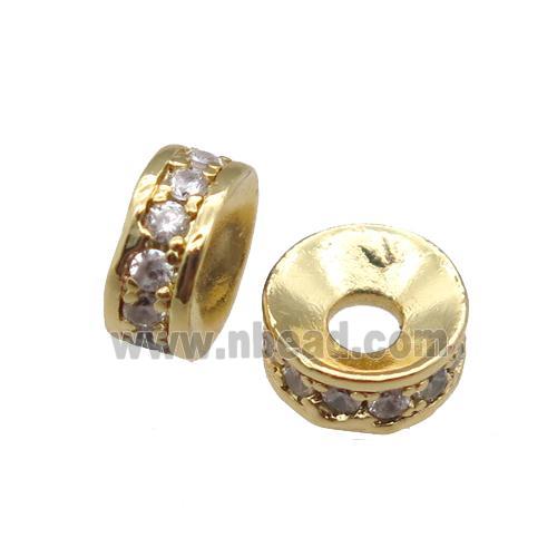 Copper Rondelle Beads Pave Zircon, wheel, Gold Plated