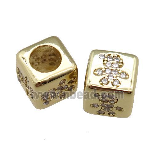 European Style copper cube beads pave zircon, kid, gold plated