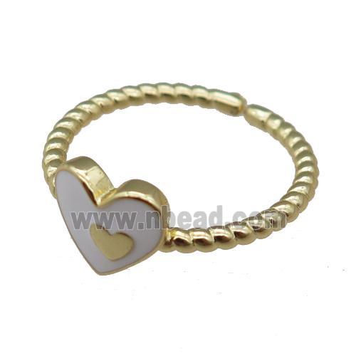copper Ring with white enamel heart, gold plated