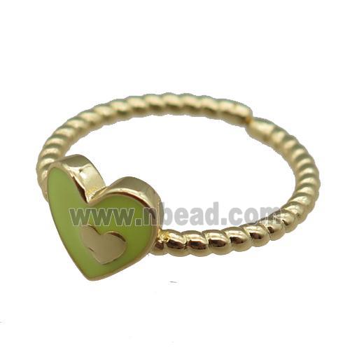 copper Ring with yellow enamel heart, gold plated
