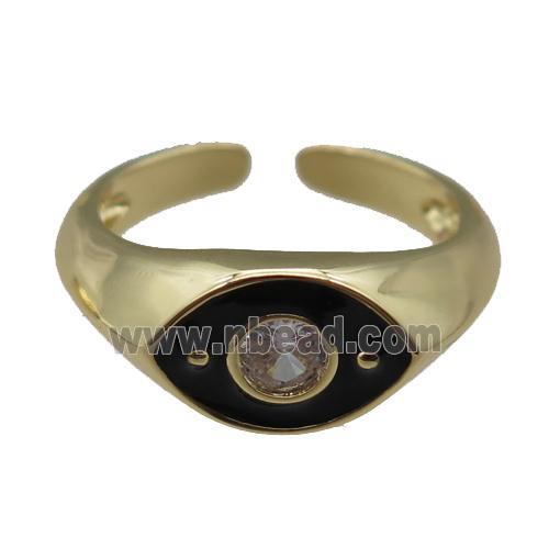 adjustable copper Rings with black enamel eye, gold plated