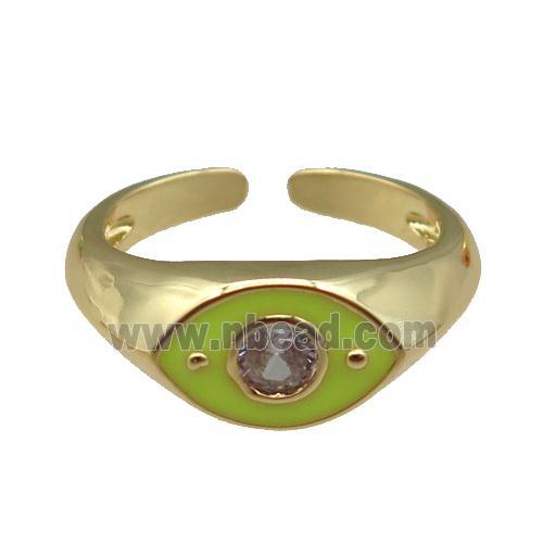 adjustable copper Rings with yellow enamel eye, gold plated