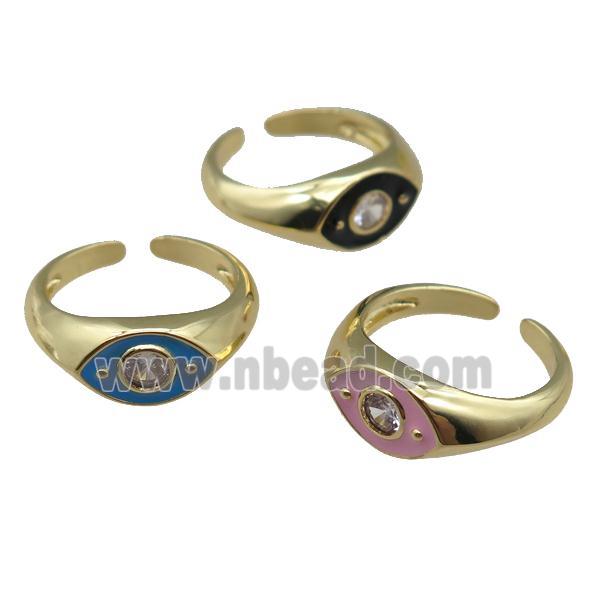 adjustable copper Rings with enamel eye, mix, gold plated