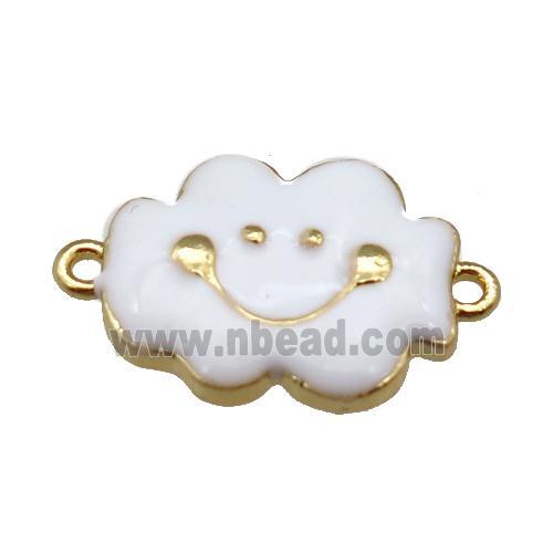 copper cloudface connector, white enamel, gold plated