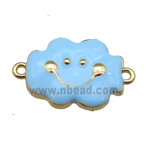 copper cloudface connector, blue enamel, gold plated