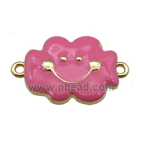 copper cloudface connector, pink enamel, gold plated