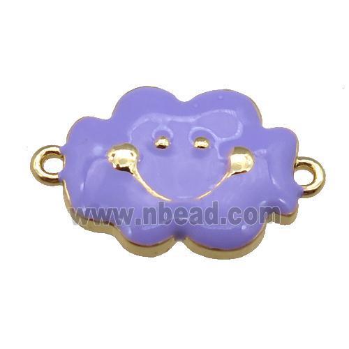 copper cloudface connector, purple enamel, gold plated
