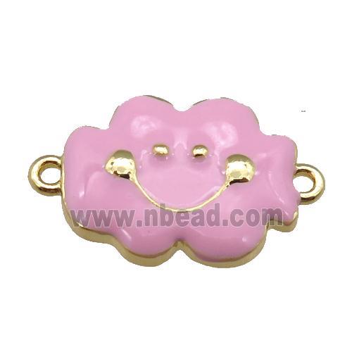 copper cloudface connector, lt.pink enamel, gold plated