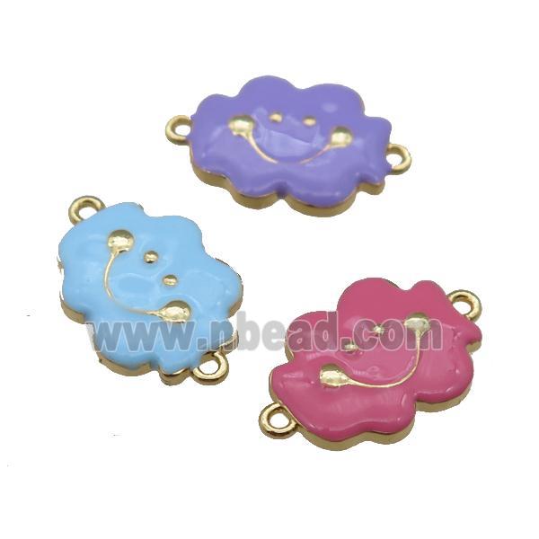 copper cloudface connector, enamel, mix, gold plated