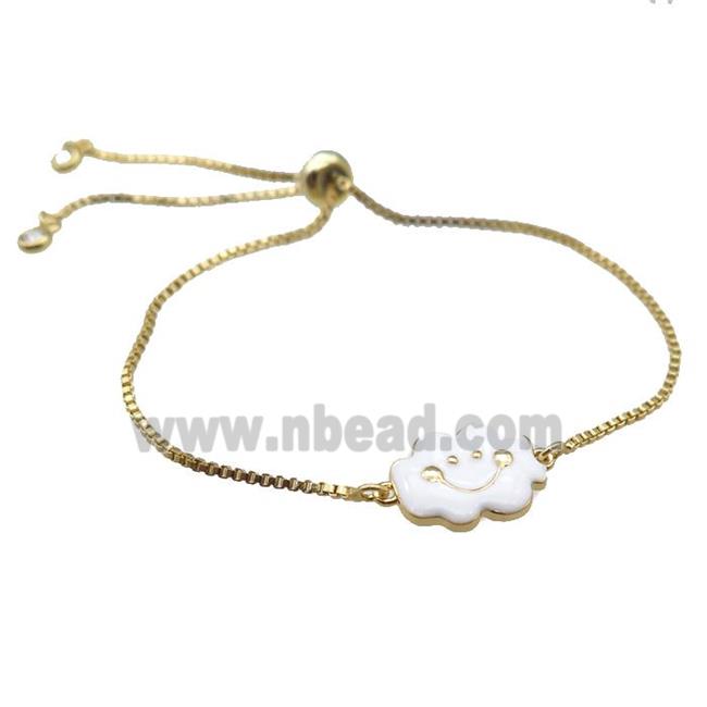 copper Bracelet with enamel cloudface, adjustable, gold plated