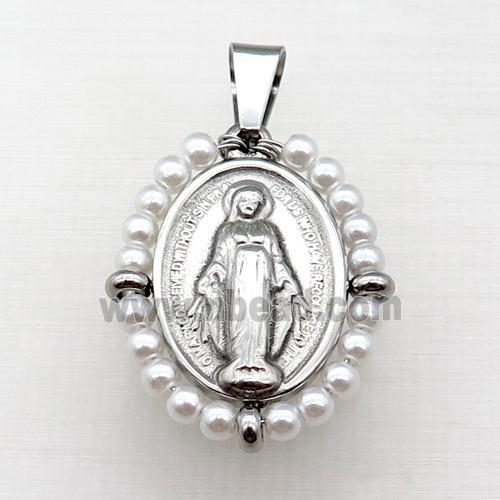 stainless steel Jesus pendant with pearlized glass