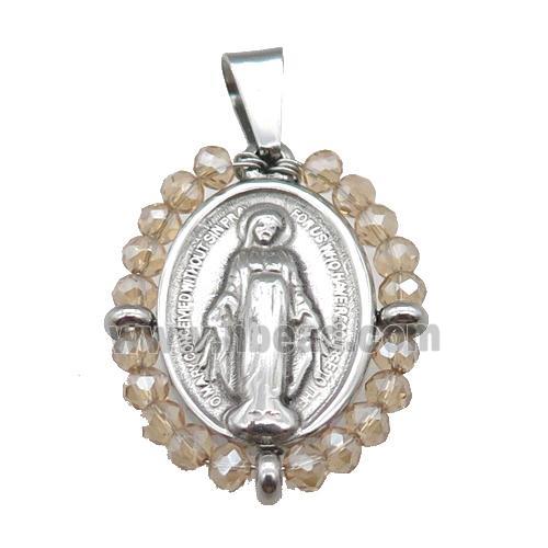 stainless steel Jesus pendant with crystal glass
