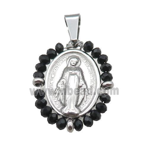 stainless steel Jesus pendant with black crystal glass
