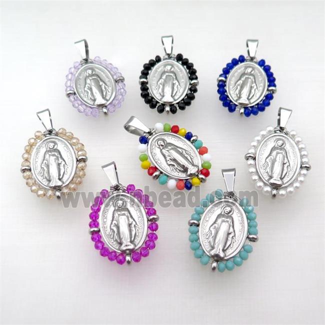 stainless steel Jesus pendant with crystal glass wrapped, mix