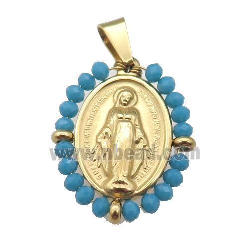 stainless steel Jesus pendant with crystal glass wrapped, gold plated